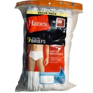 NEW HANES Briefs Underwear 9-Pack Medium 32” - 34” White Tagless Men’s